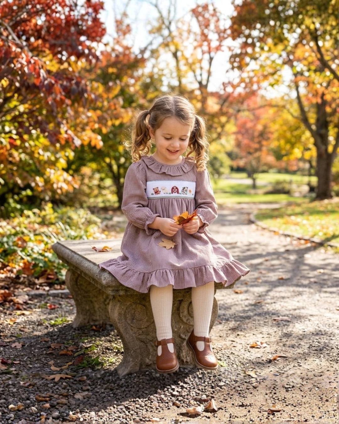Red and Cream Gingham Farm Smocked Dress