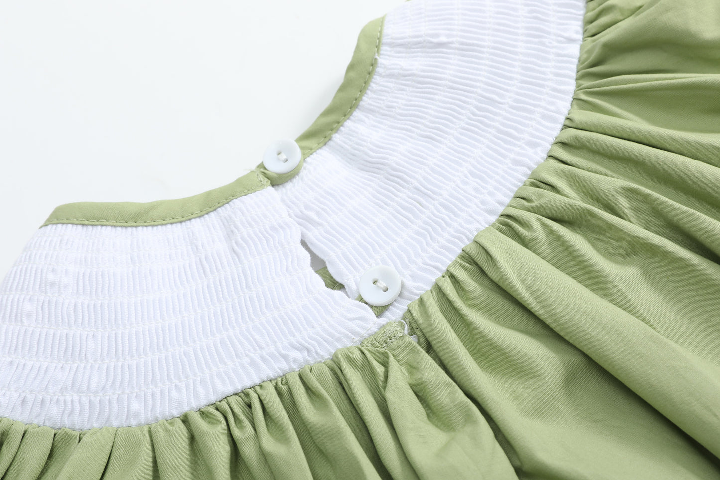 Pistachio Green Mallard Duck Smocked Bishop Dress