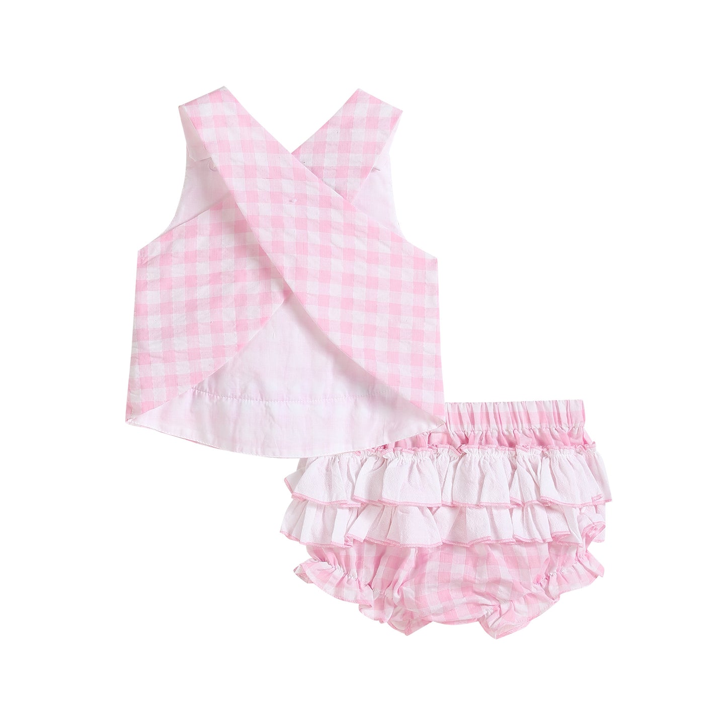 Pink Gingham Top and Ruffle Bloomers Set