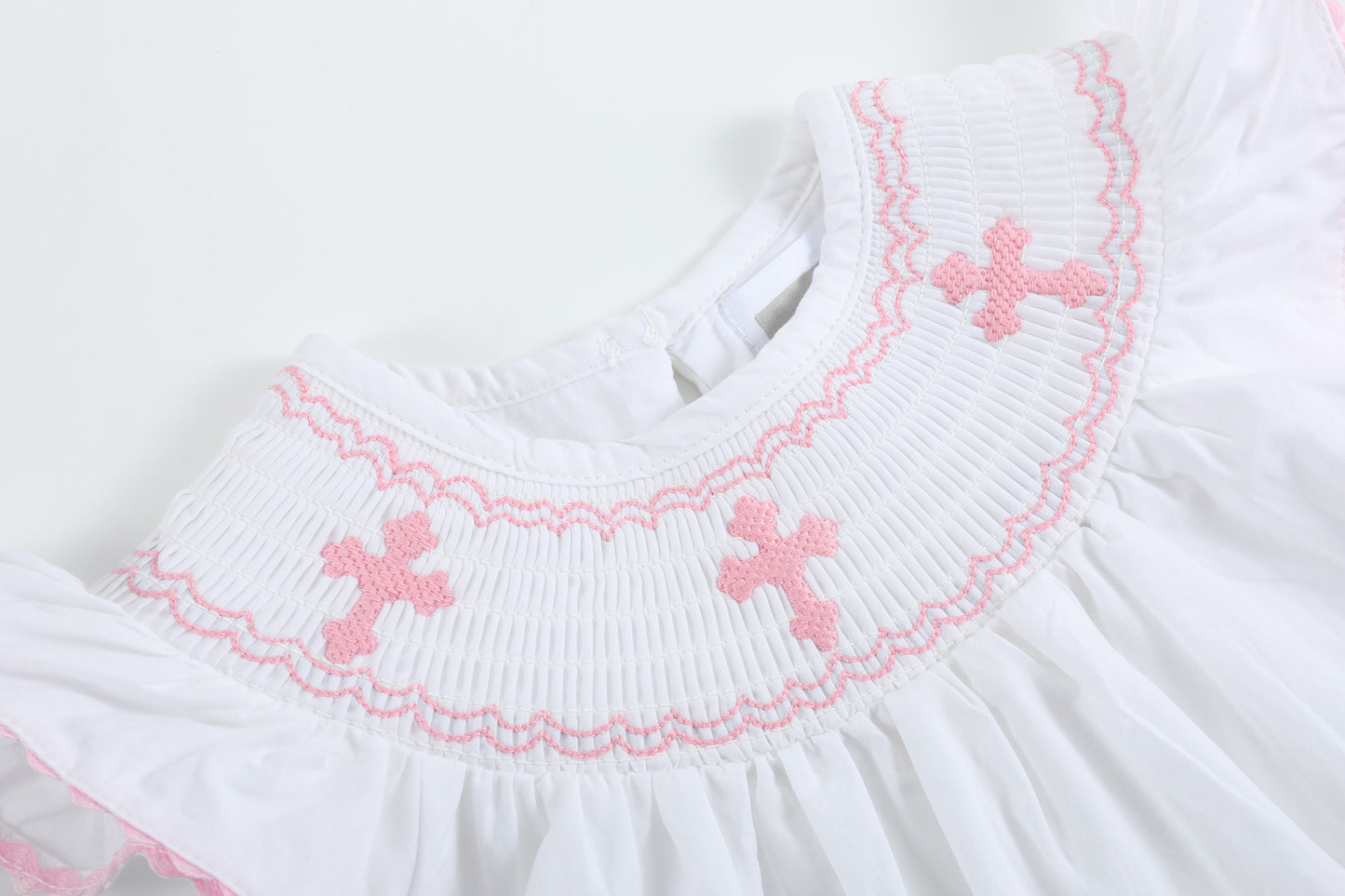 White and Pink Cross Smocked Dress and Bloomer Set