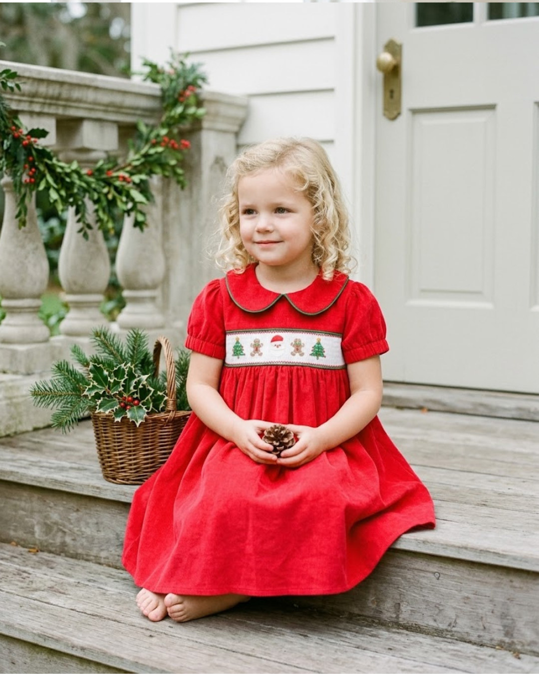 Red Corduroy Christmas Smocked Dress