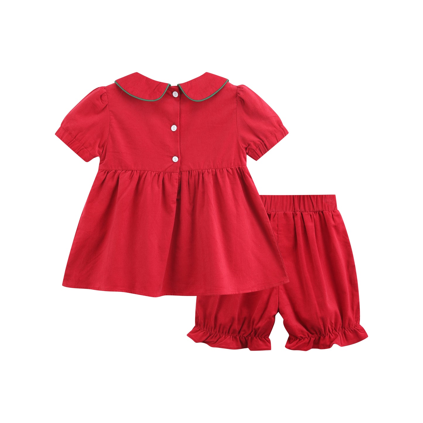 Red Corduroy Christmas Smocked Dress and Bloomers