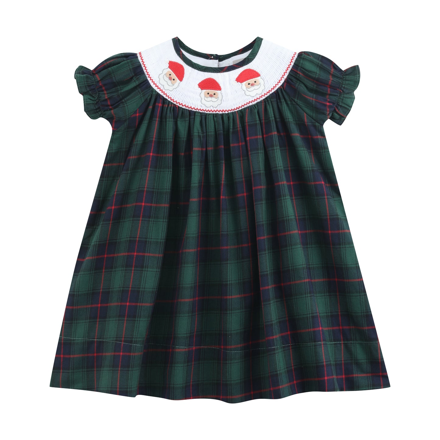 Blue, Green Red Plaid Christmas Santa Smocked Bishop Dress