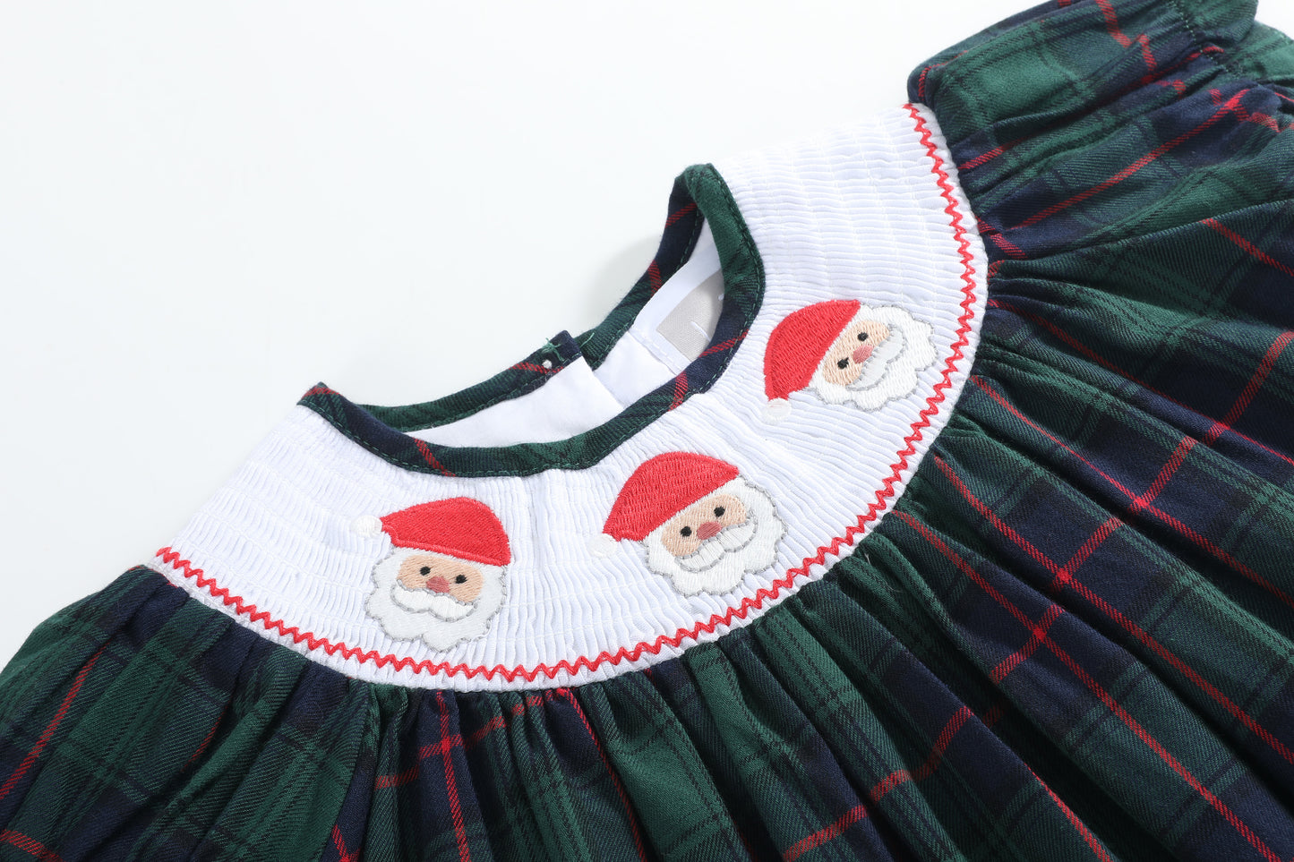 Blue, Green Red Plaid Christmas Santa Smocked Bishop Dress