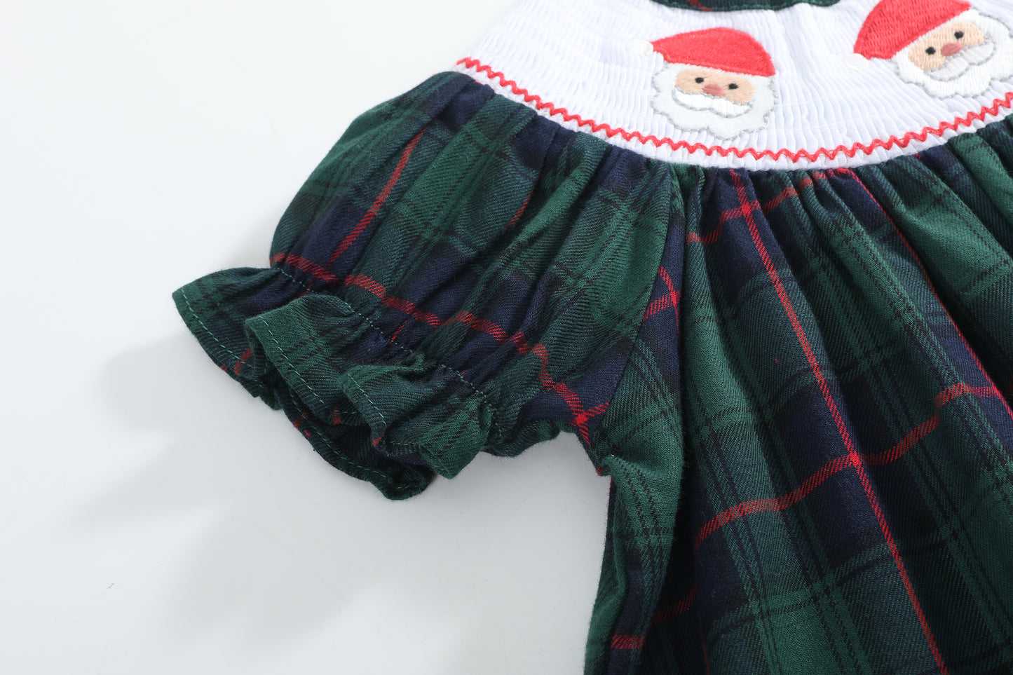 Blue, Green Red Plaid Christmas Santa Smocked Bishop Dress