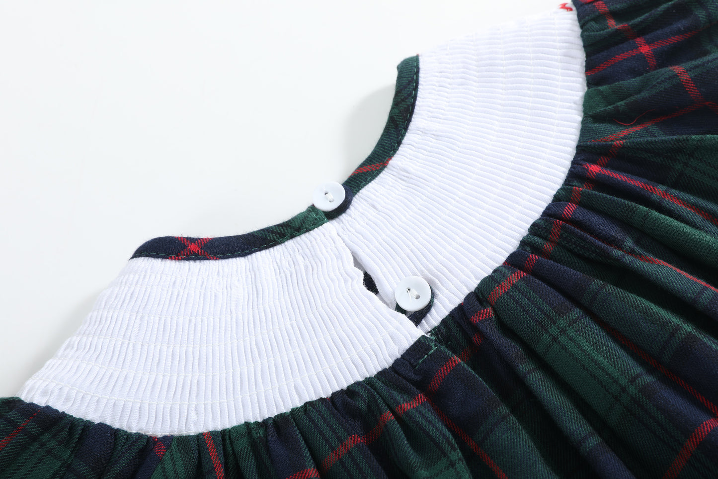 Blue, Green Red Plaid Christmas Santa Smocked Bishop Dress