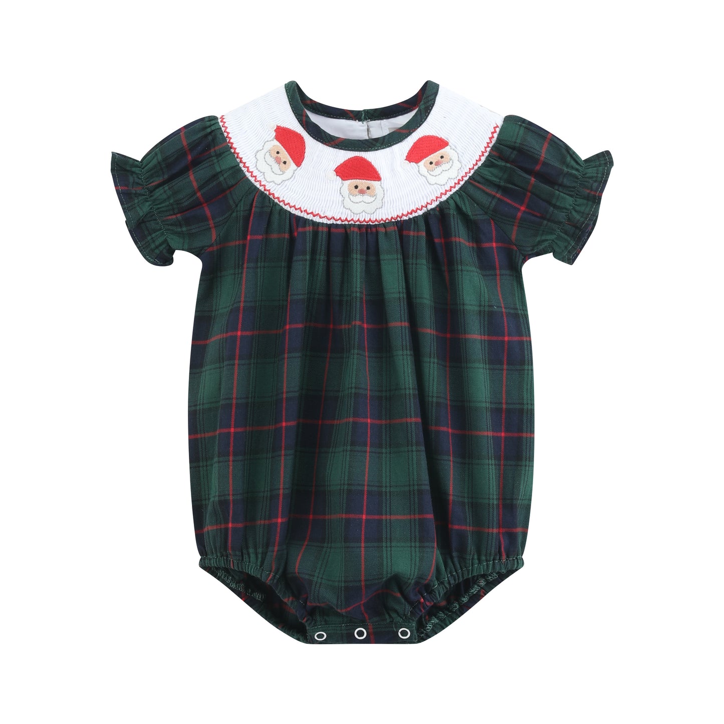 Blue, Green Red Plaid Christmas Santa Smocked Romper