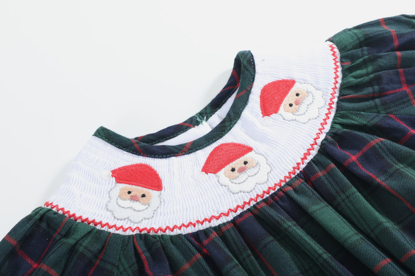 Blue, Green Red Plaid Christmas Santa Smocked Romper