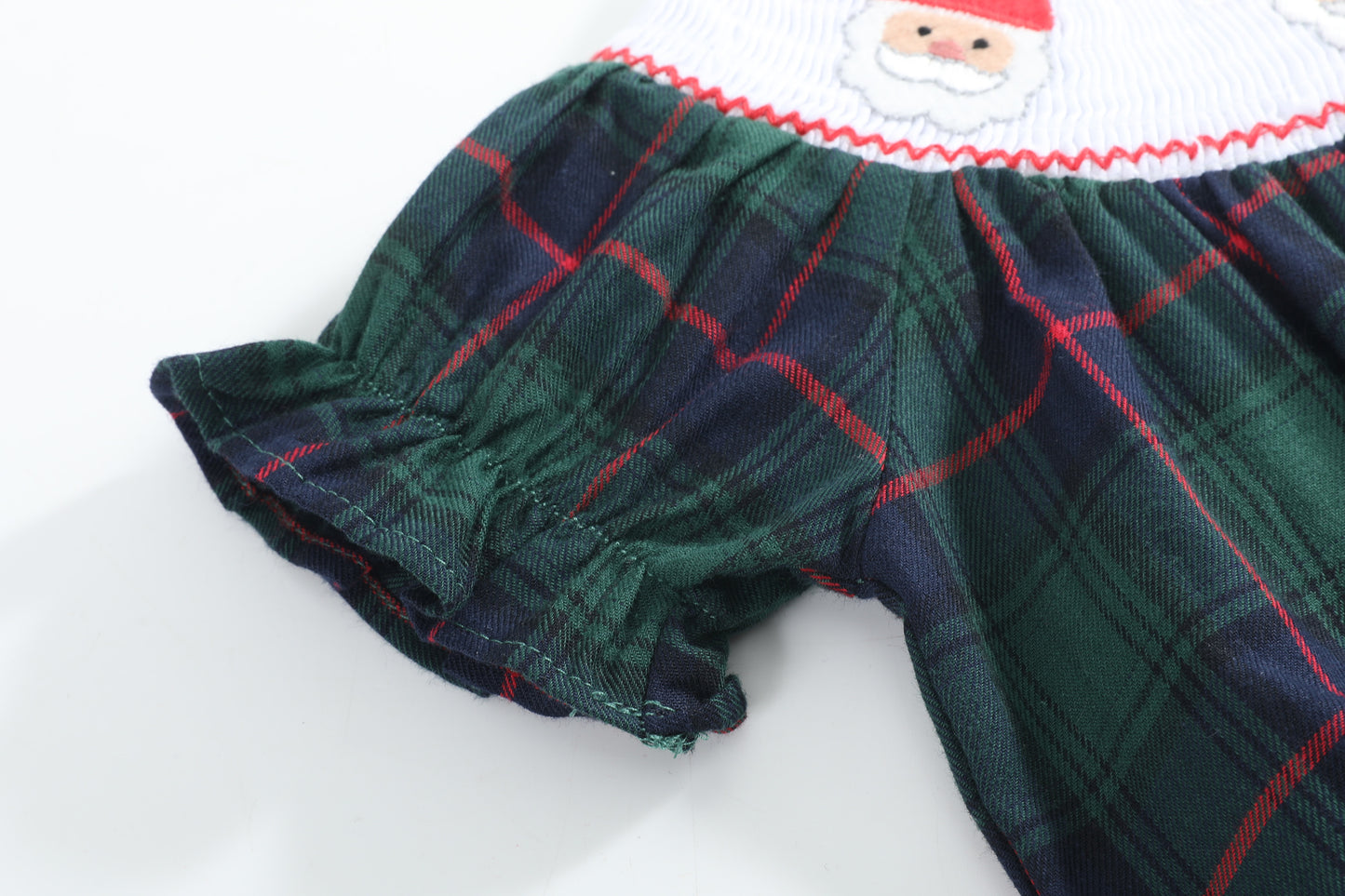 Blue, Green Red Plaid Christmas Santa Smocked Romper