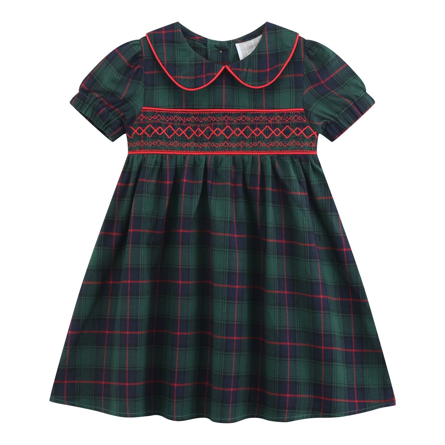 Blue, Green Red Plaid Smocked Collared Dress