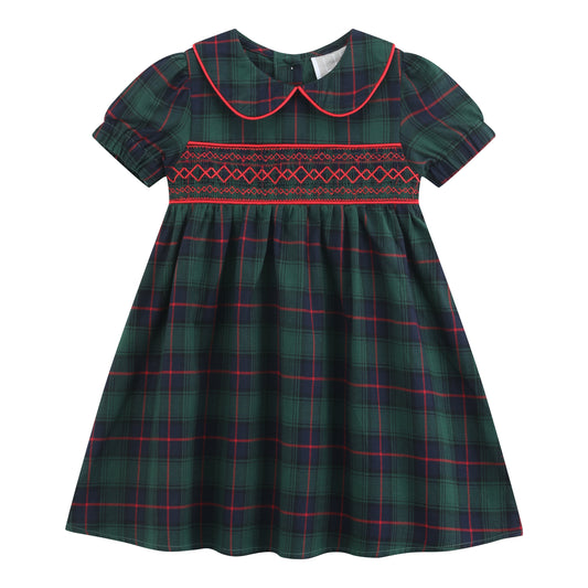 Blue, Green Red Plaid Smocked Collared Dress