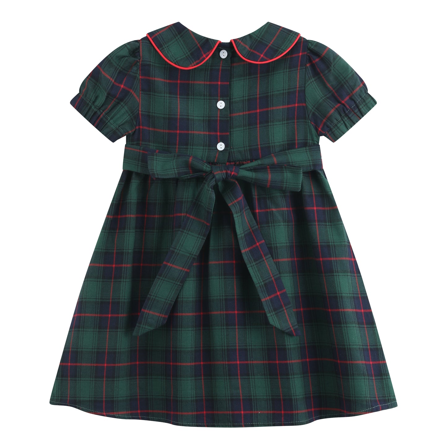 Blue, Green Red Plaid Smocked Collared Dress