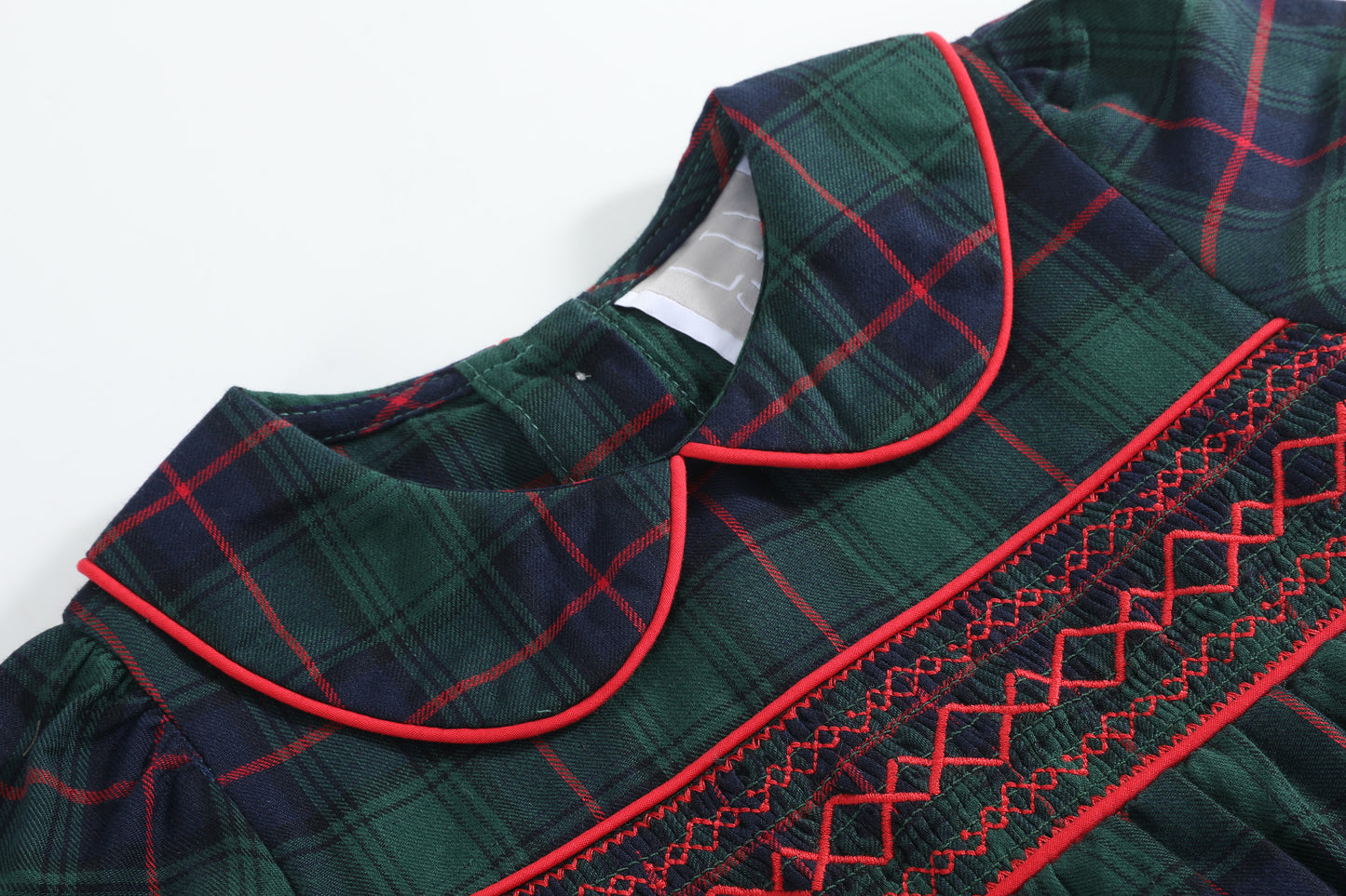 Blue, Green Red Plaid Smocked Collared Dress