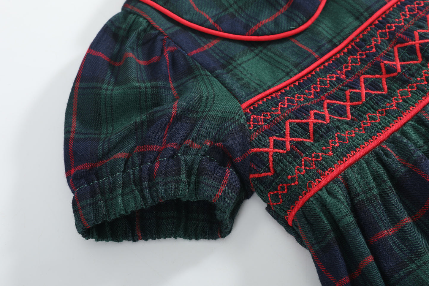 Blue, Green Red Plaid Smocked Collared Dress