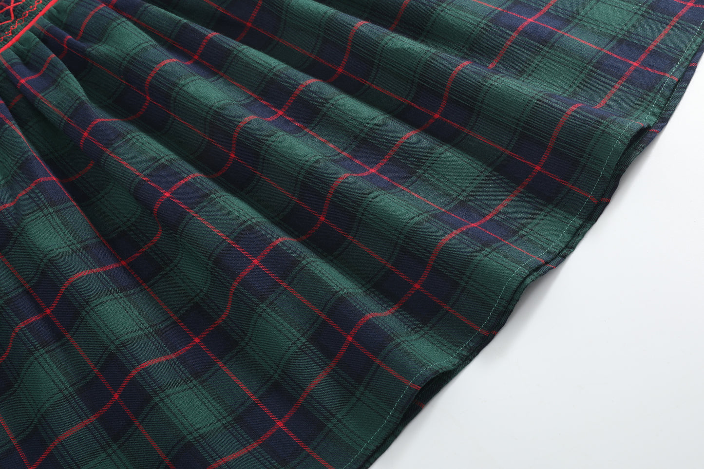 Blue, Green Red Plaid Smocked Collared Dress