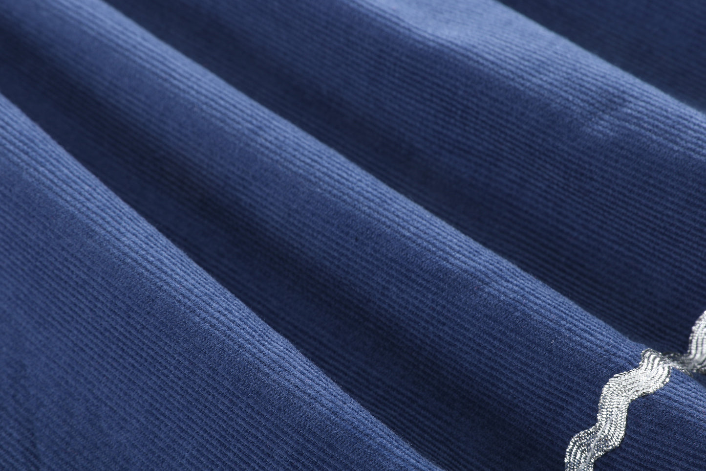 Navy Corduroy Ruffle Dress with Silver Bows