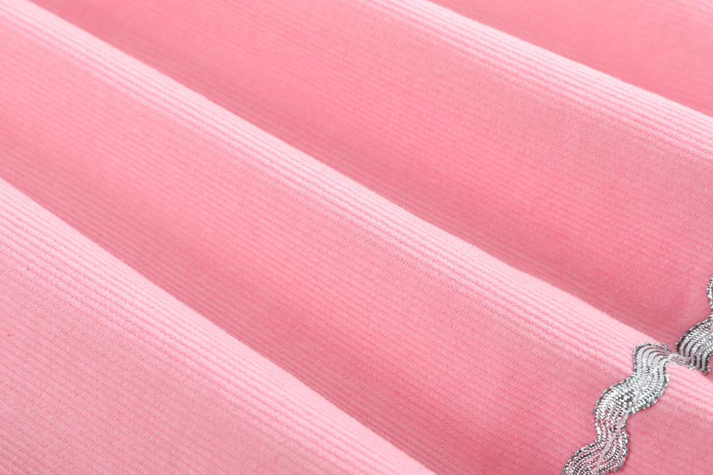 Pink Corduroy Ruffle Dress with Silver Bows