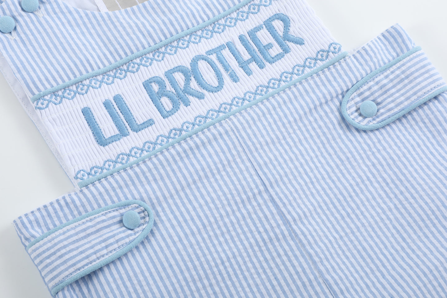 Light Blue Seersucker Lil Brother Smocked Jon Jons