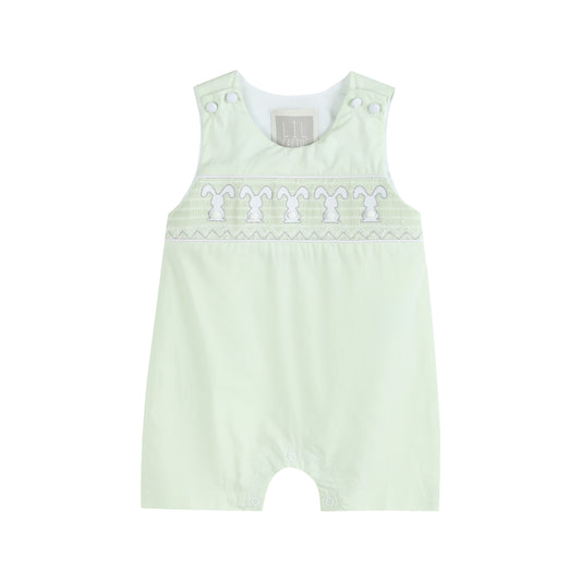 Honeydew Green Bunny Smocked Shortalls