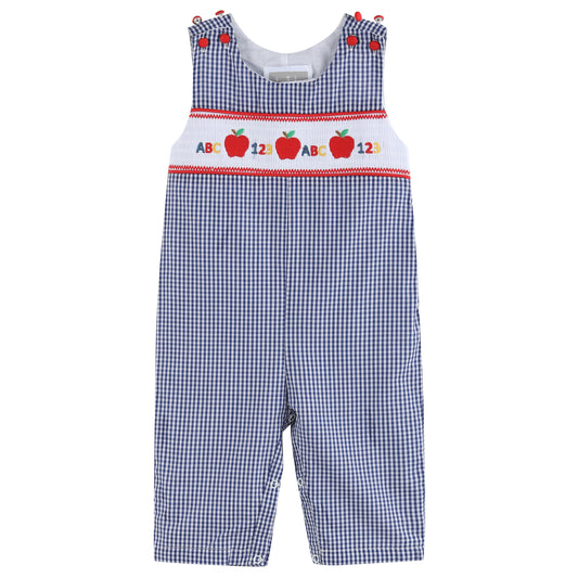 Blue Gingham 123 ABC School Smocked Overalls
