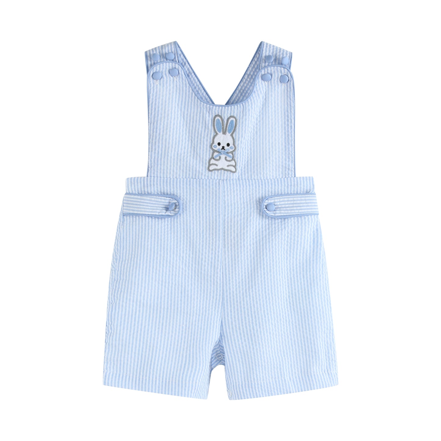 Blue Seersucker Easter Bunny Shortalls