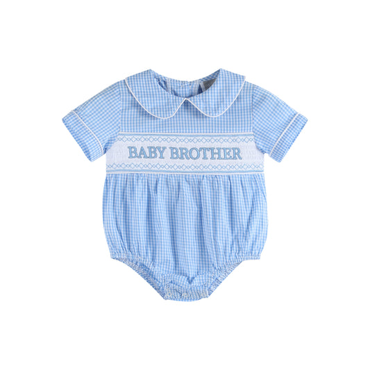 Light Blue Baby Brother Smocked Collared Romper