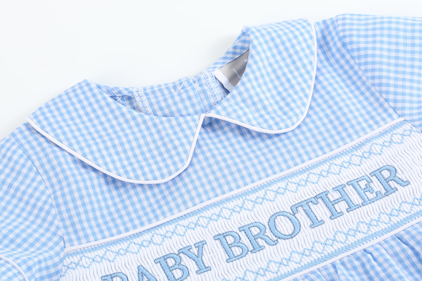 Light Blue Baby Brother Smocked Collared Romper