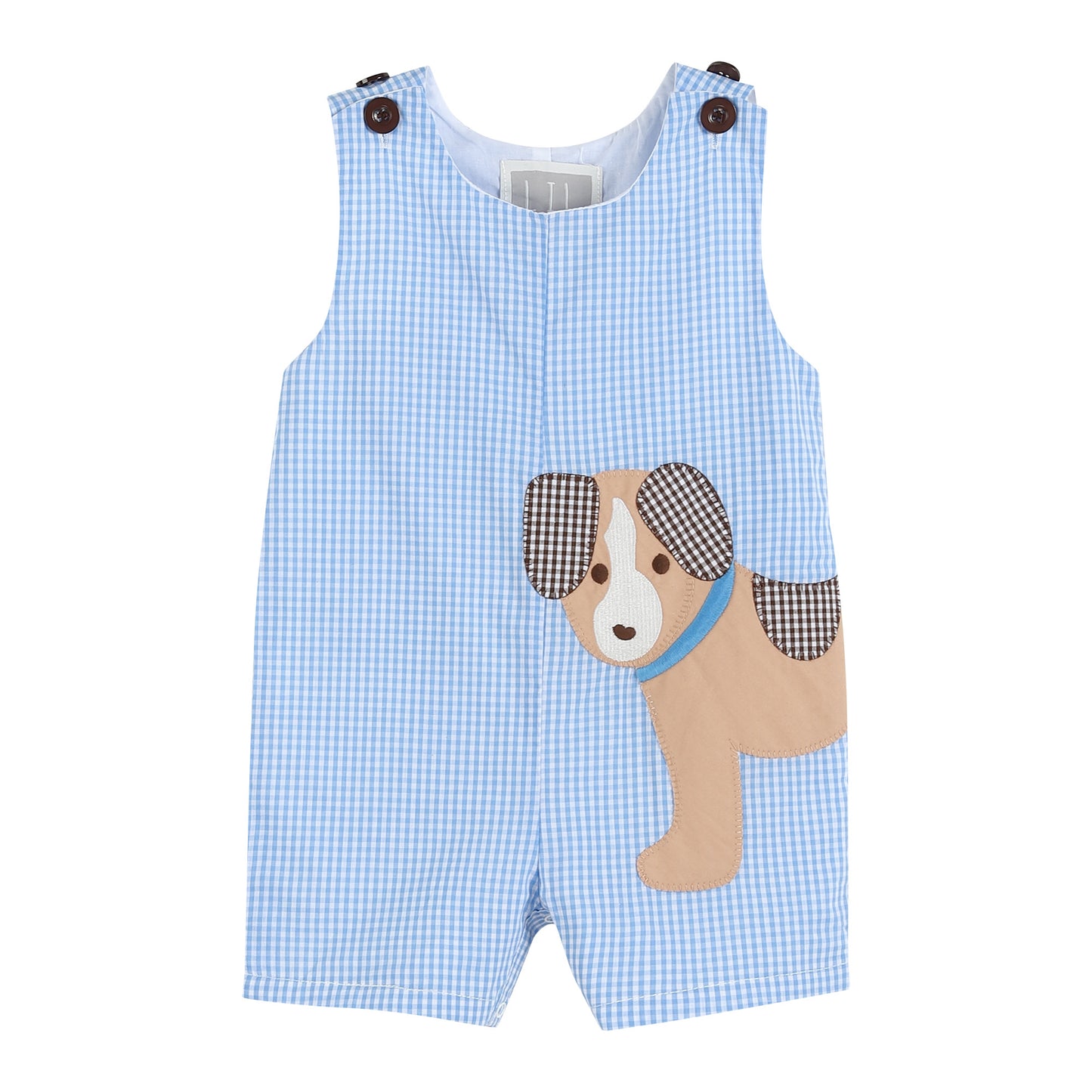 Blue Gingham Puppy Shortalls