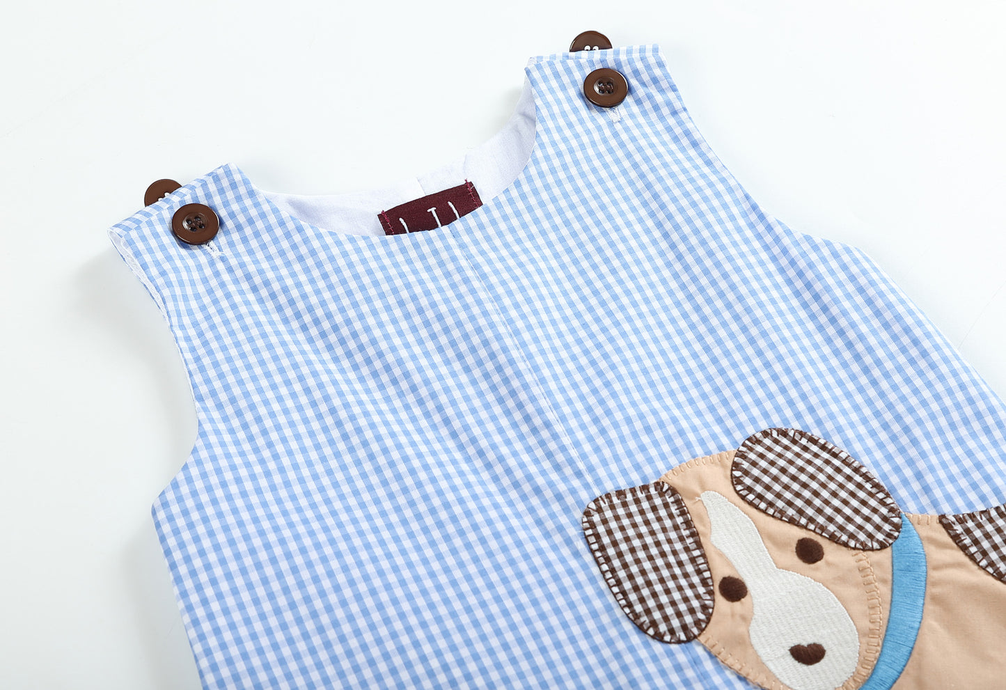 Blue Gingham Puppy Shortalls