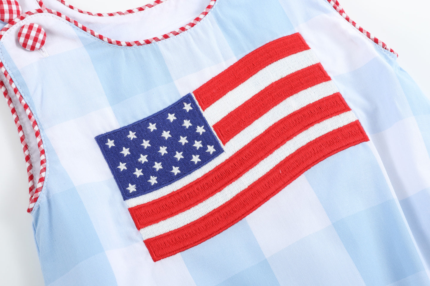 Light Blue Gingham American Flag Romper