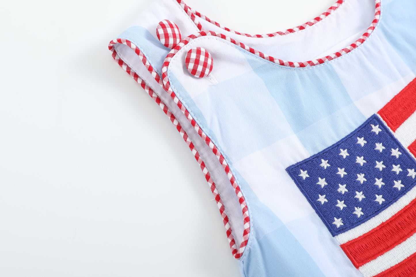 Light Blue Gingham American Flag Romper