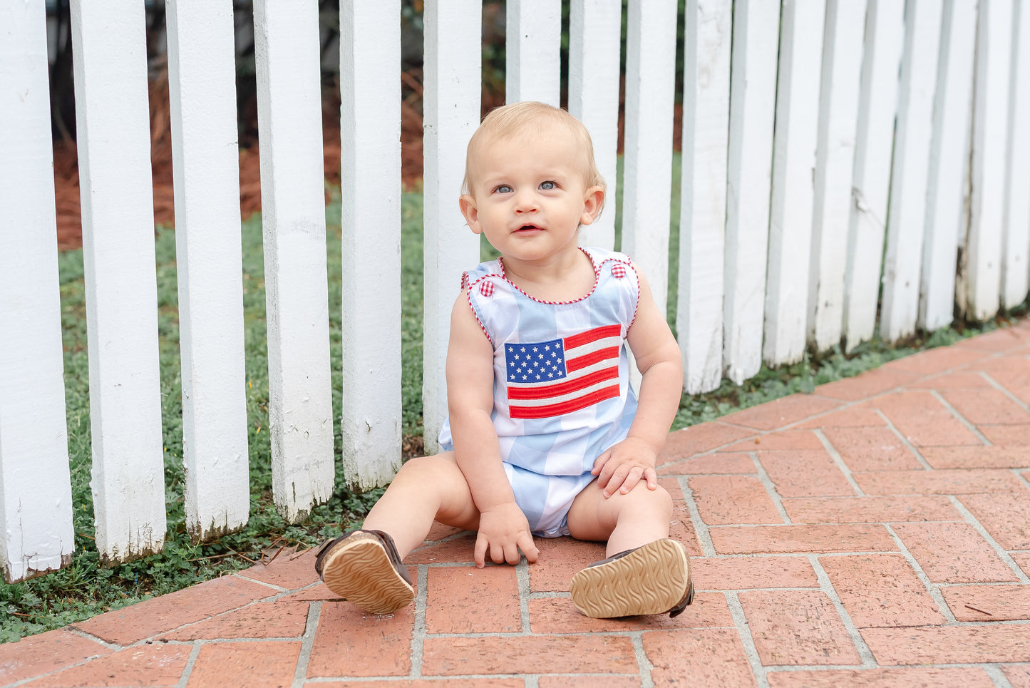 Light Blue Gingham American Flag Romper