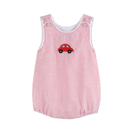 Red Seersucker Car Bubble Romper
