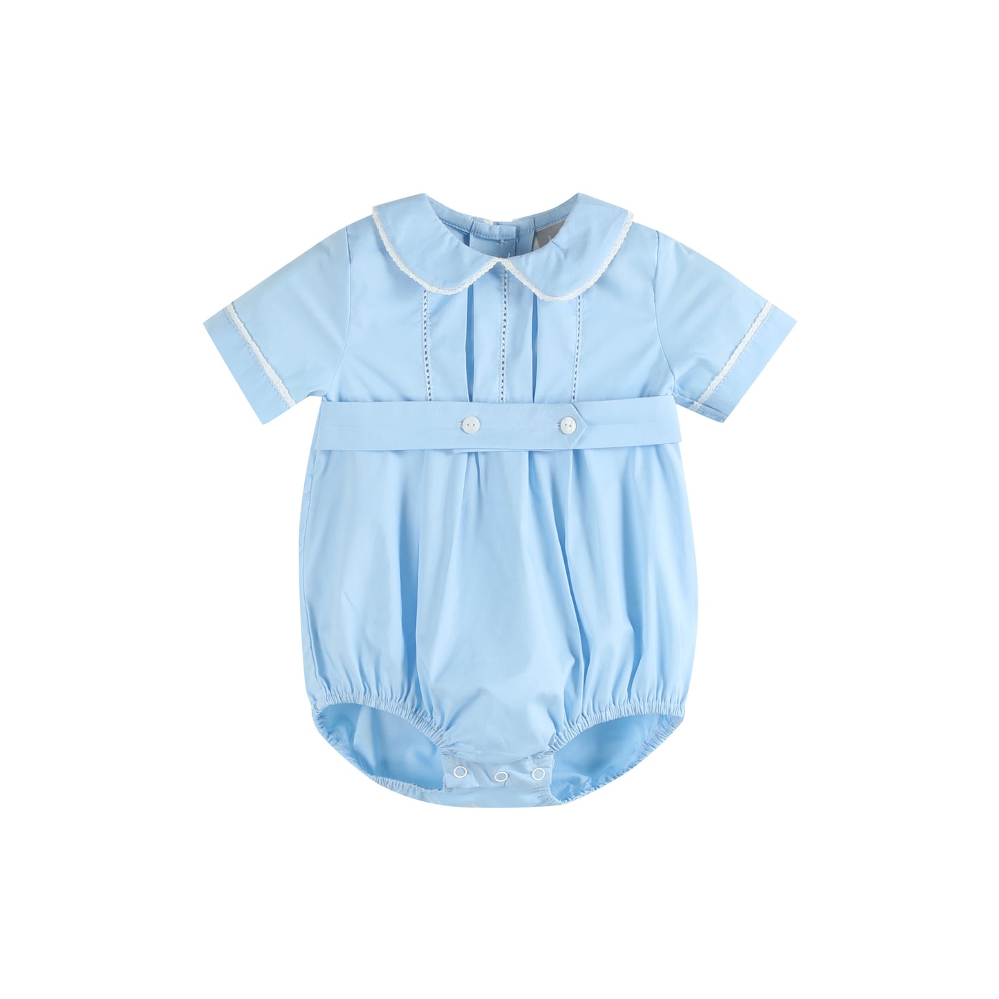 Light Blue Collared Button Romper with Bonnet