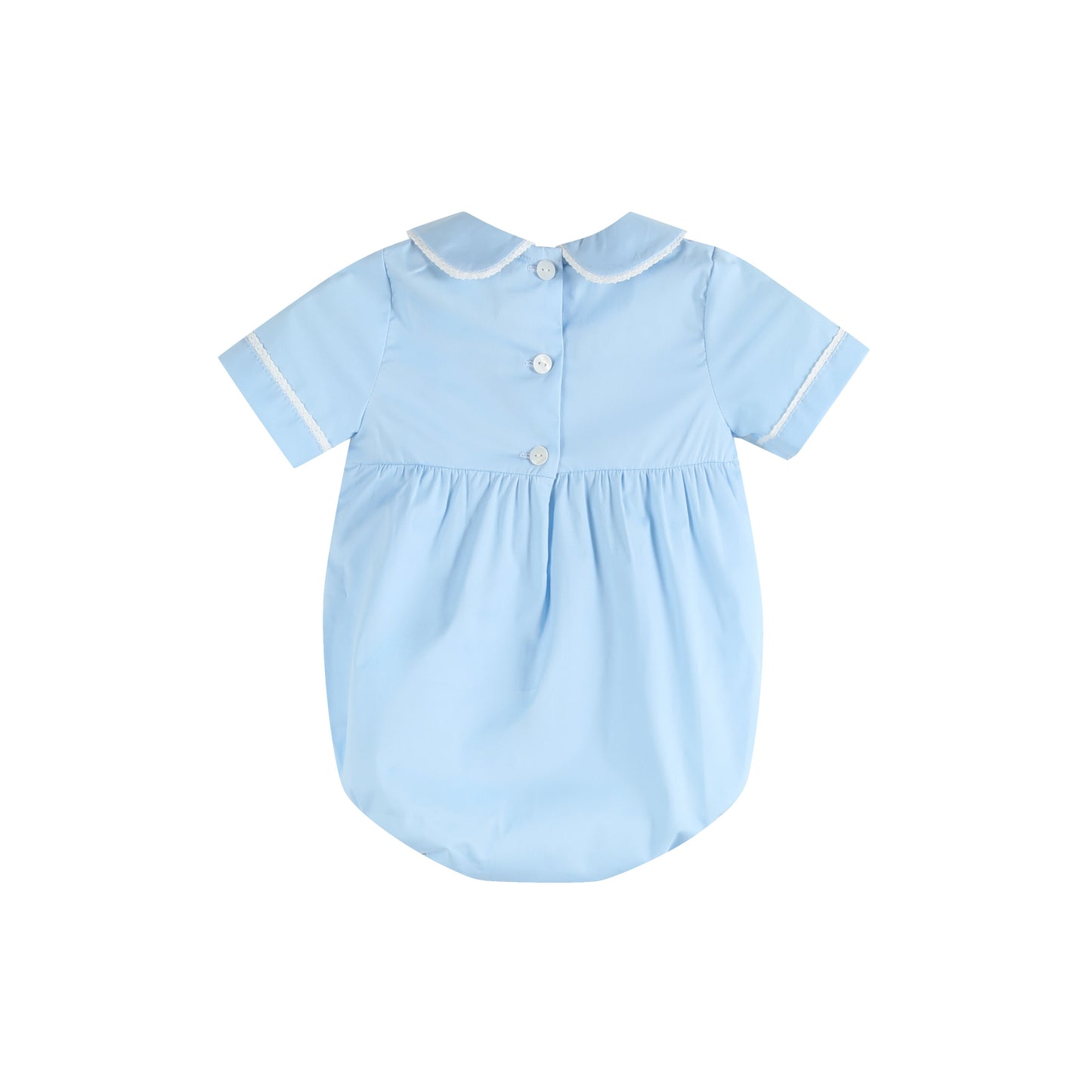 Light Blue Collared Button Romper with Bonnet