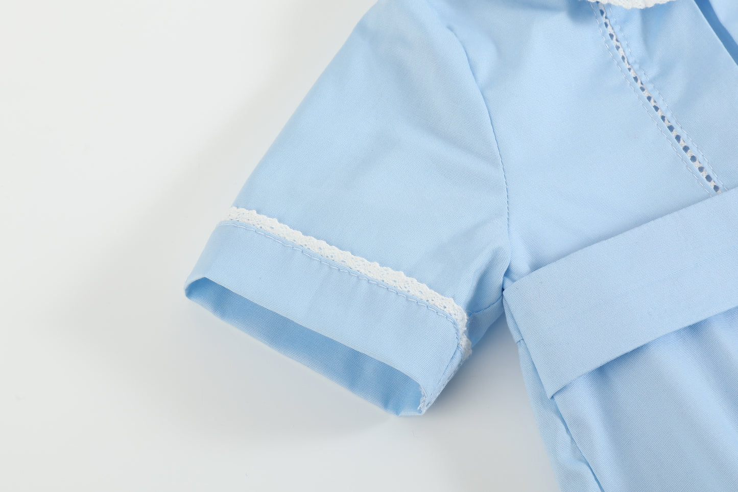 Light Blue Collared Button Romper with Bonnet