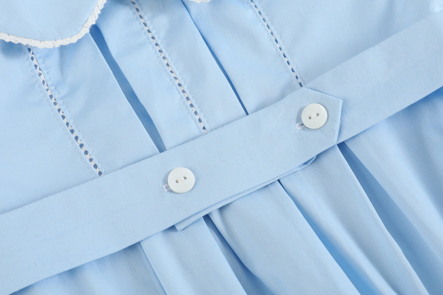 Light Blue Collared Button Romper with Bonnet