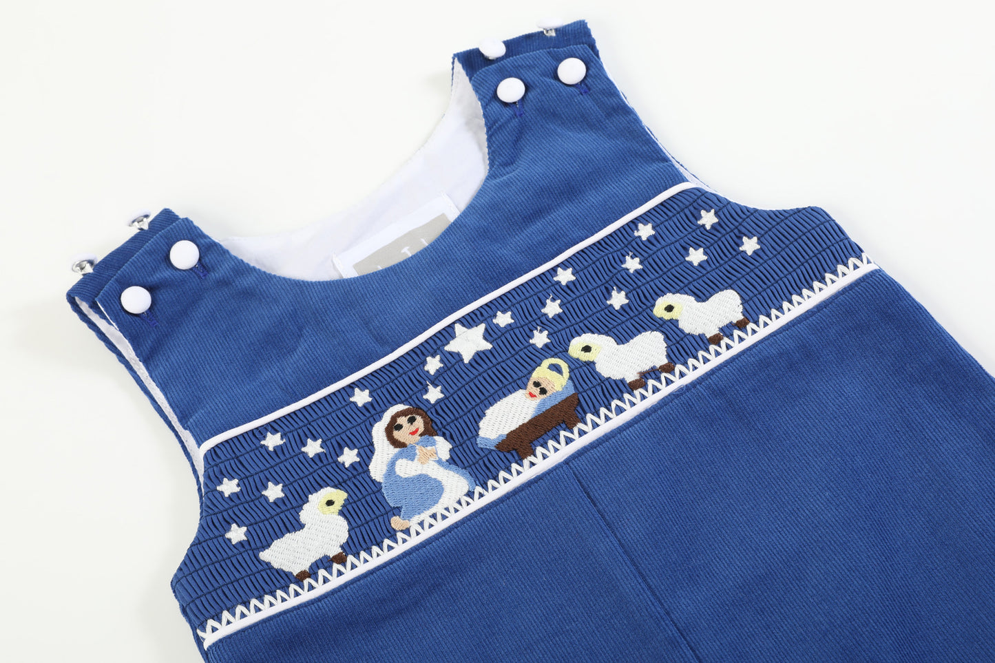 Royal Blue Nativity Sky Smocked Corduroy Overalls