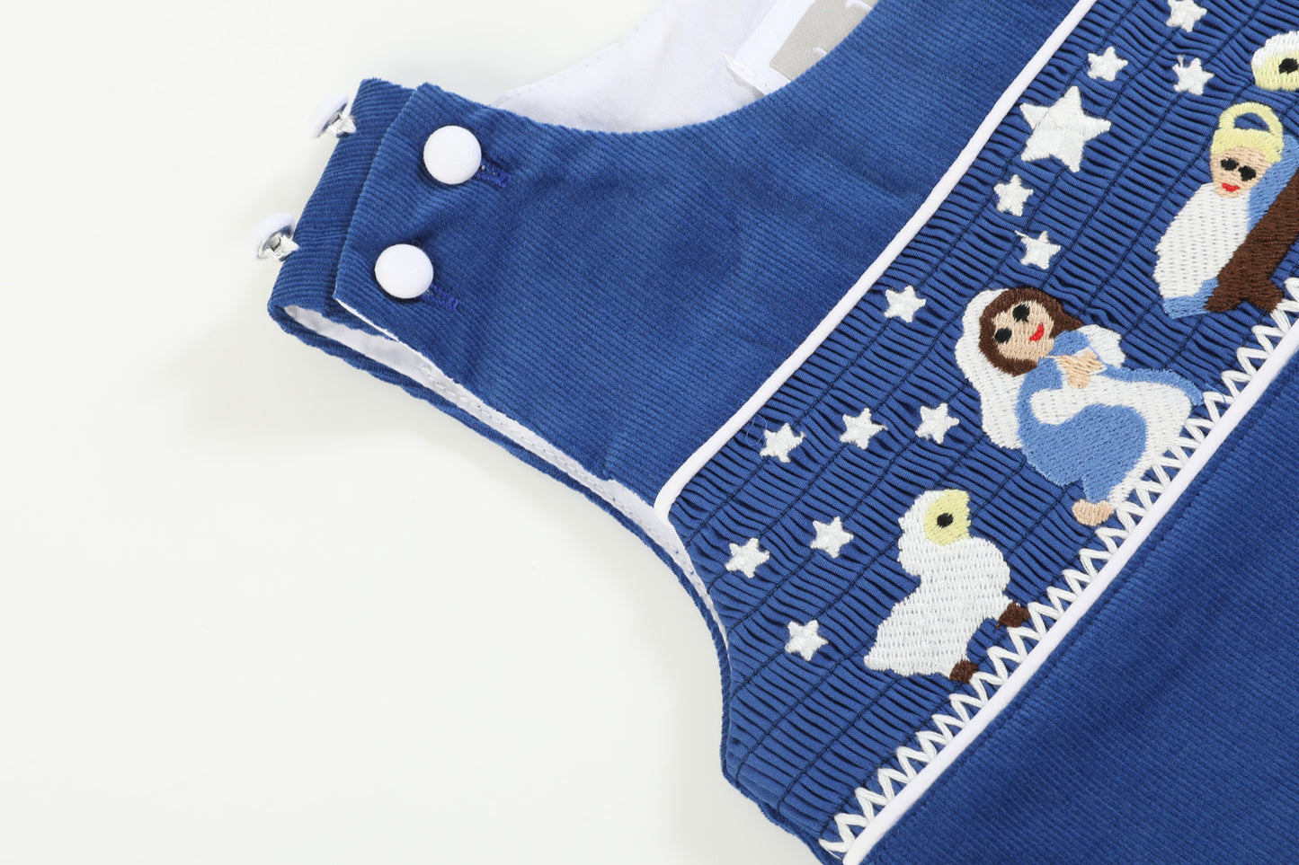 Royal Blue Nativity Sky Smocked Corduroy Overalls