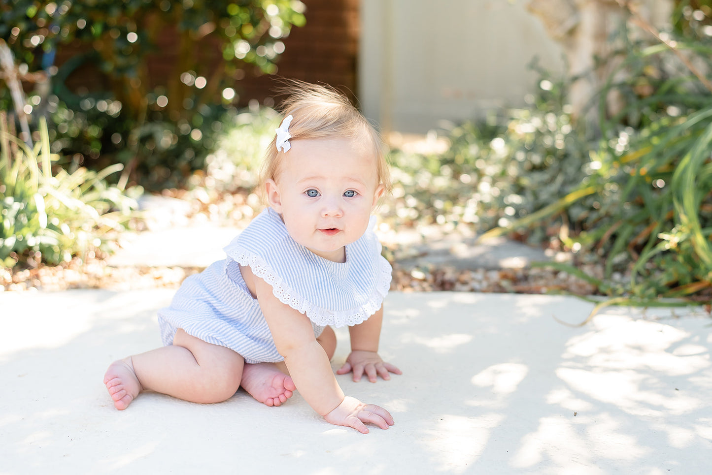 Light Blue Seersucker Collared Bubble Romper