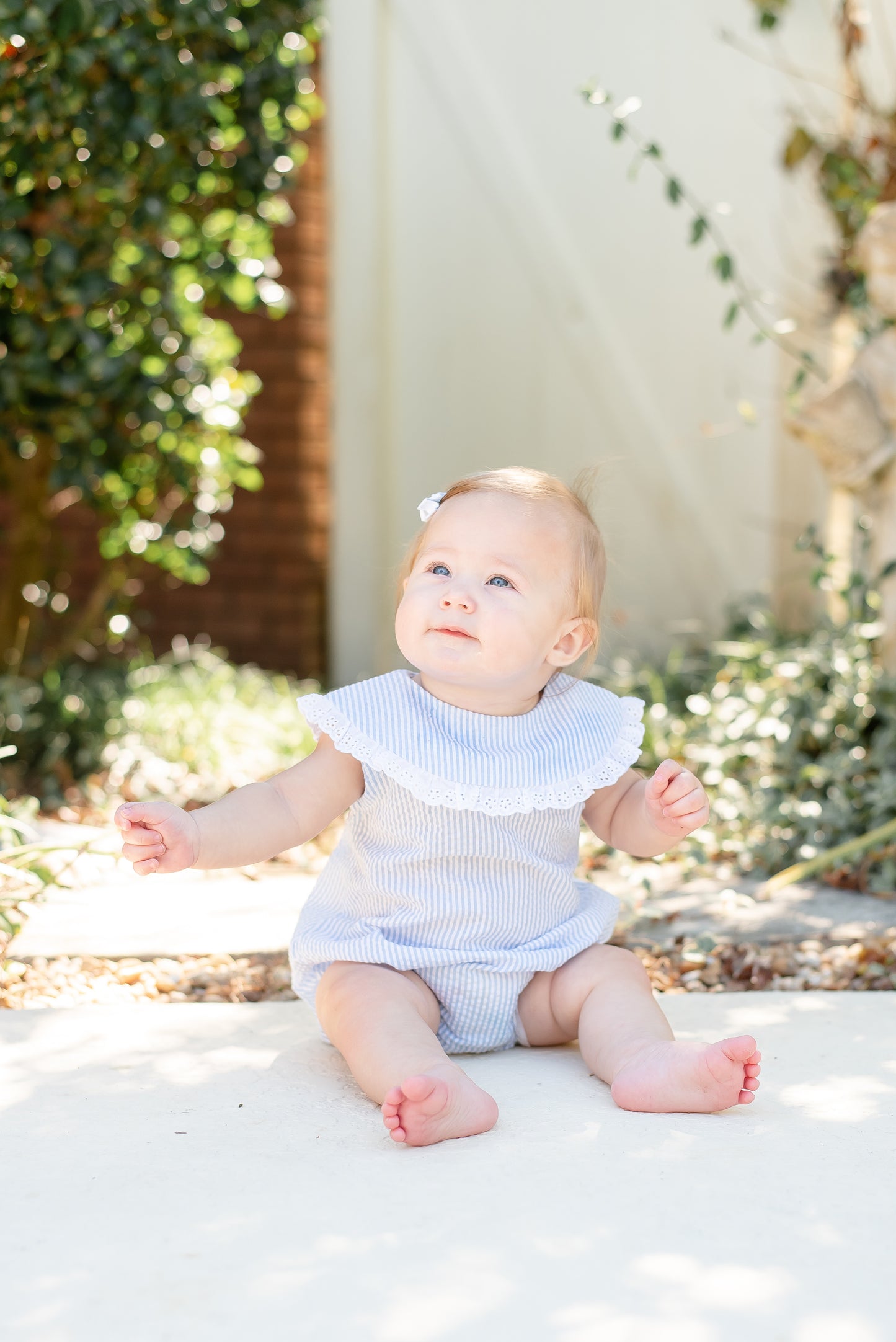 Light Blue Seersucker Collared Bubble Romper