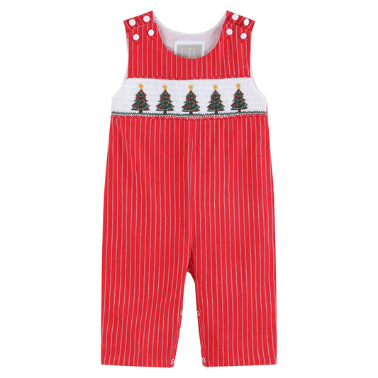 Red Christmas Tree Smocked Overalls