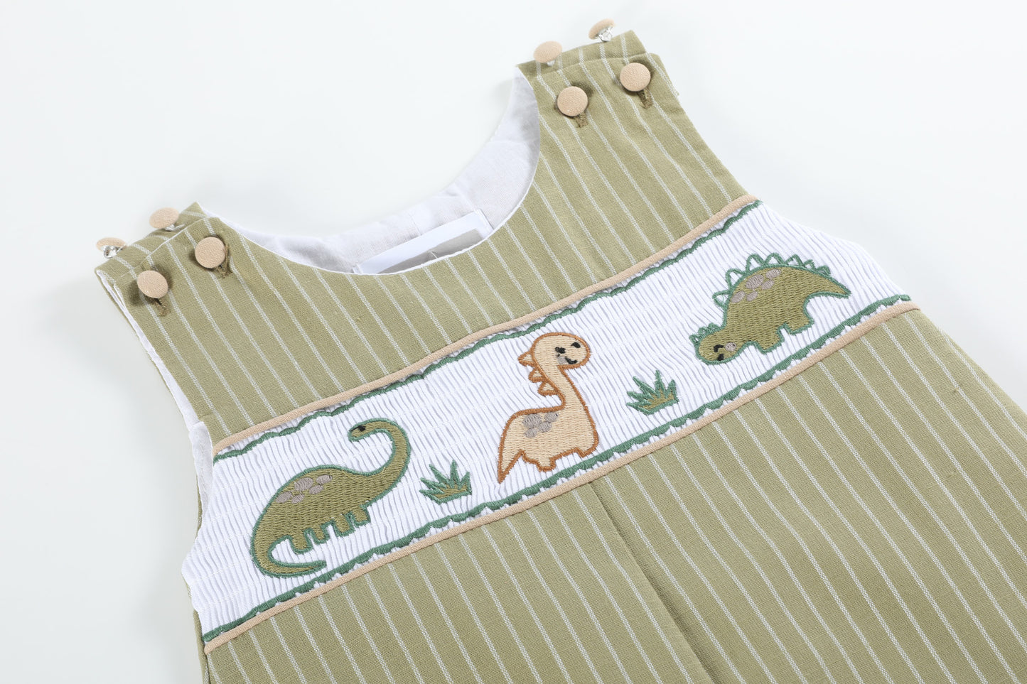 Green Dinosaur Smocked Overalls