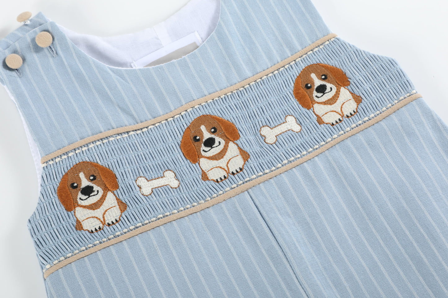 Light Blue Puppy Smocked Overalls