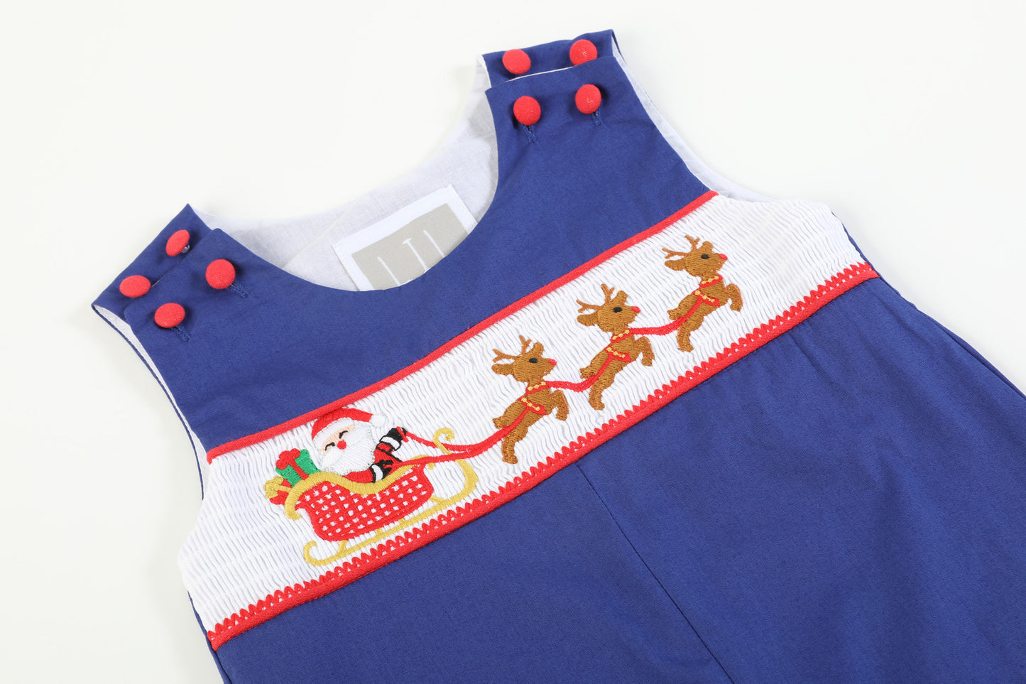 Royal Blue Santa and Sleigh Smocked Overalls