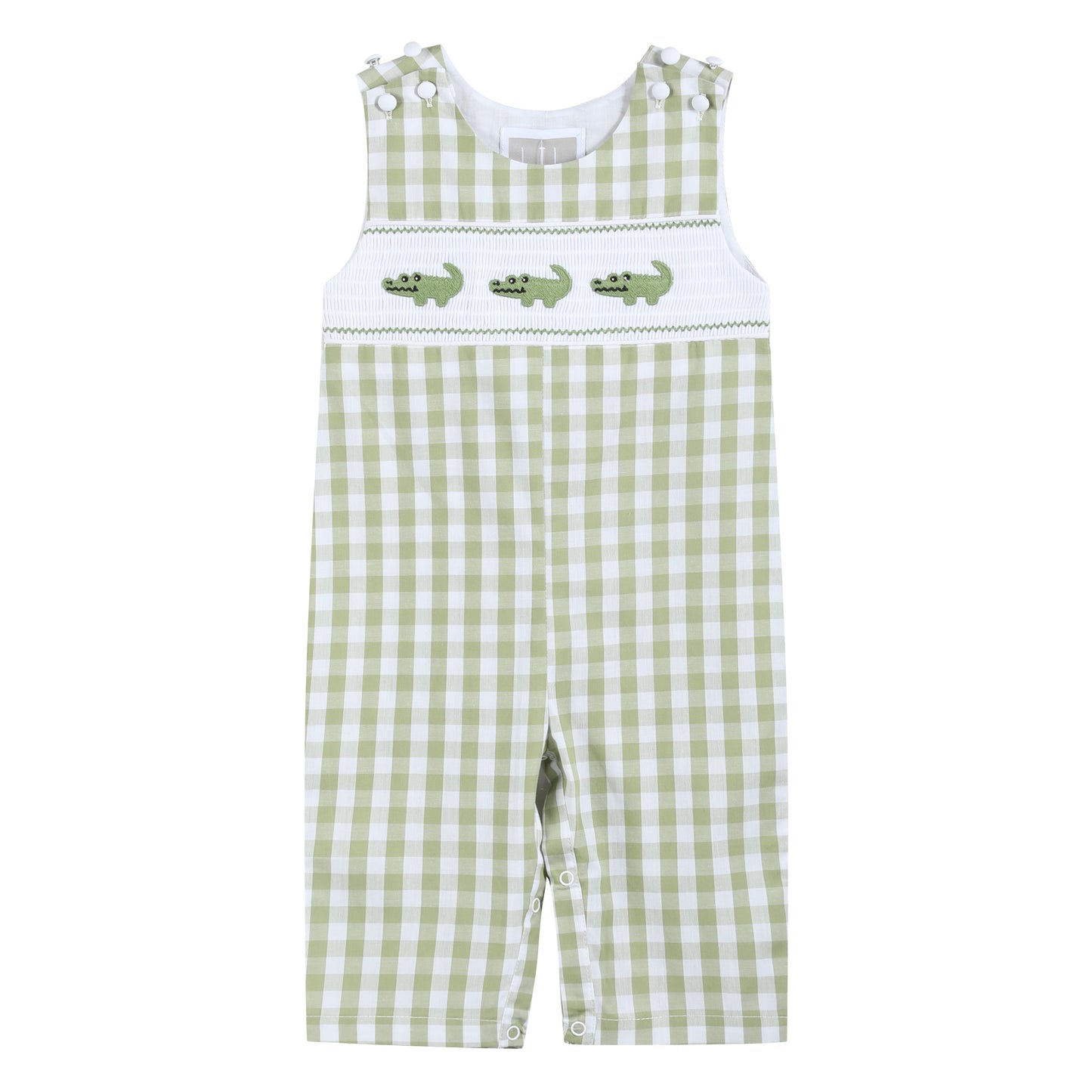 Light Green Alligator Smocked Overalls