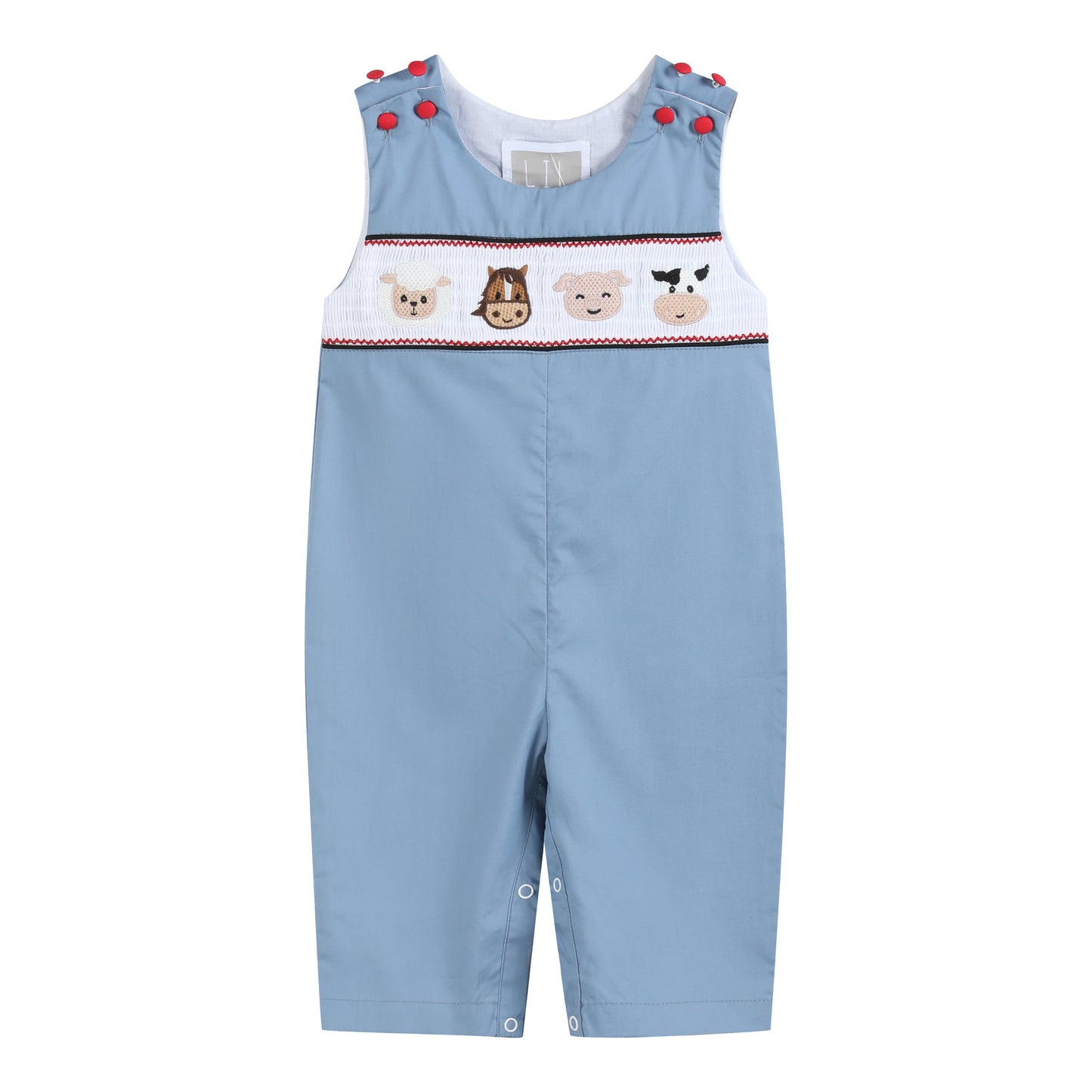 Blue Farm Animals Smocked Overalls