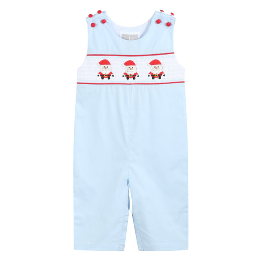 Light Blue Santa Smocked Overalls