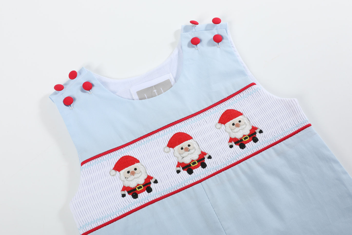 Light Blue Santa Smocked Overalls