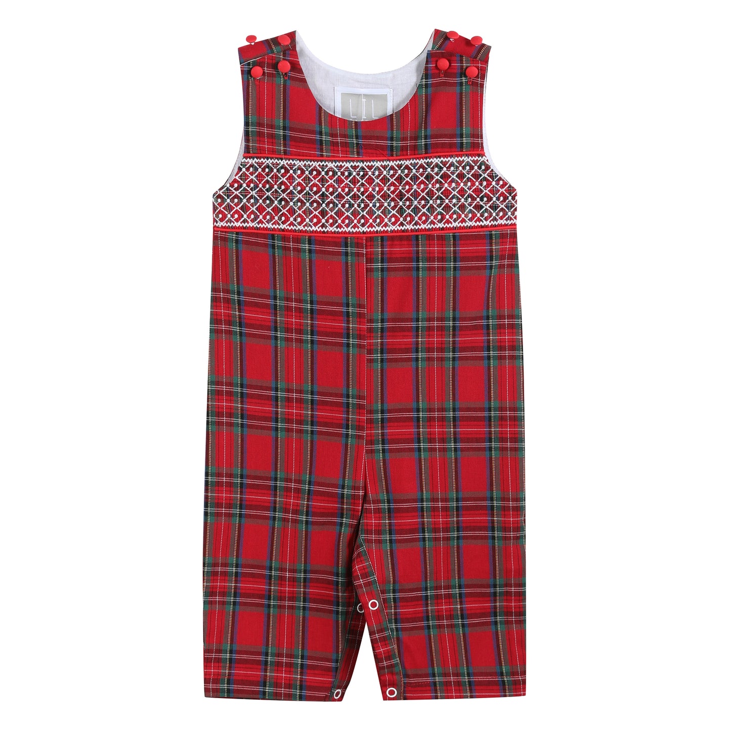 Red and Green Christmas Plaid Smocked Overalls